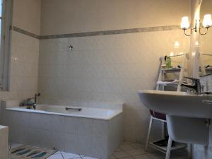 a bathroom with a bath tub and a sink at LES PAYRATONS in Saint-Gérand-le-Puy