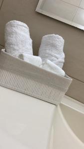 a white towel holder on the side of a toilet at מצפור הכנרת- דירת גן לאירוח in Tiberias +46 photos