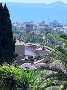 Blick auf eine Stadt mit Palmen und Gebäuden in der Unterkunft Villa Luxury Roma in Marco Simone