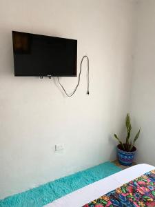 Elle comprend une télévision à écran plat suspendue au mur. dans l'établissement La casa de las muñecas, à Mérida
