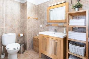 a bathroom with a toilet and a sink and a mirror at Apartamento en Candelaria in Candelaria +9 photos