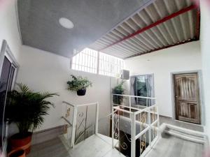 Zimmer mit Pflanzen an den Wänden und einer Decke in der Unterkunft Hostal Emanuel in Aracataca