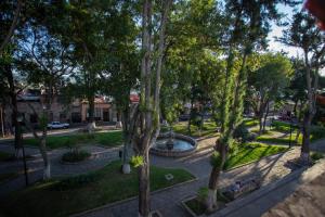 una vista aérea de un parque con árboles y una fuente en Precioso Departamento en Morelia