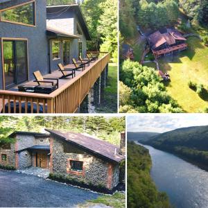 a collage of pictures of a house and a river at The Stone Mason - Large Modern Home on 5 Acres - 2 Hrs from NYC in Pond Eddy
