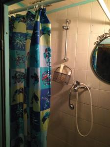 a shower with a shower curtain in a bathroom at Lockable room center in Antwerp