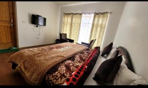 a bedroom with a bed and a television on the wall at Hotel Malik Residency in Leh