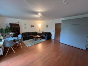 a living room with a couch and a table at Luchsury Appartment in Bad Harzburg +6 photos
