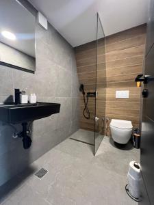 a bathroom with a sink and a toilet at Kucica na Brdu in Brda