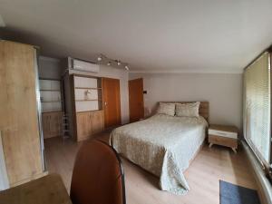 1 dormitorio con cama y ventana. en Cozy 3 Room Duplex With Terrace, en Estambul