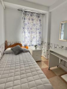 科爾多瓦的住宿－Coqueto apartamento estación，一间卧室设有一张大床和一个窗户。