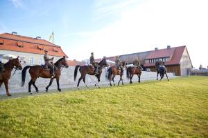 a group of people riding horses on a field at Bel Mon Resort in Rybnik