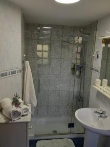 a bathroom with a shower and a sink at La Carlota in Llames de Pría +7 photos
