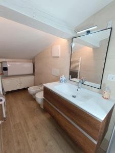 a bathroom with a sink and a toilet and a mirror at OHANA APARTMENT in Passo del Tonale