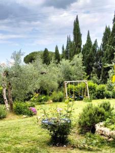 einen Garten mit einem Pavillon im Gras in der Unterkunft Agli Olivi di Marciano in Siena