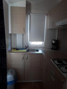 uma pequena cozinha com um lavatório e uma janela em Complejo The Dreams em Cazalegas