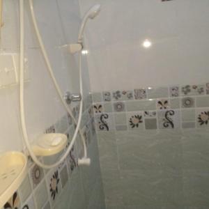 Star Home Stay Bentota في بينتوتا: حمام مع دش مع مرحاض ومغسلة