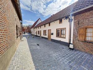 a cobblestone street in an alley between two buildings at Begijnhof 4 in Sint-Truiden