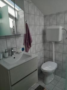 ein weißes Bad mit einem WC und einem Waschbecken in der Unterkunft Fine Rest Brcko 2 in Brčko
