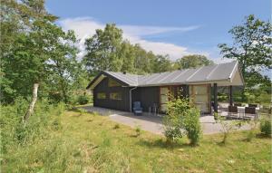 a black house with a metal roof in a field at Pet Friendly Home In Grenaa With Kitchen in Grenå