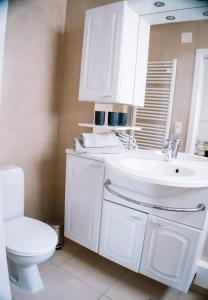 a bathroom with a white sink and a toilet at Appartement vlakbij Antwerpen centrum! in Antwerp
