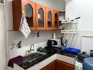 een kleine keuken met een wastafel en een magnetron bij Pacho studio Apartment in Kisumu