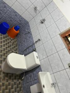 La salle de bains est pourvue de toilettes et d'un lavabo. dans l'établissement Dakshinakasi Guest House, à Thirunelli