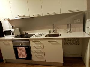a small kitchen with a sink and a microwave at Mi Casa Es Tu Casa in Barcelona
