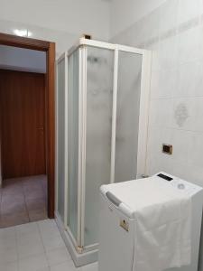 ein Bad mit einer Dusche und einem WC. in der Unterkunft IL CASALE in Montemarciano