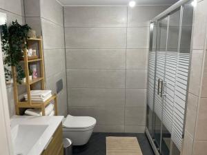 La salle de bains est pourvue de toilettes, d'un lavabo et d'une douche. dans l'établissement oR-Ya Suite, à Eilat