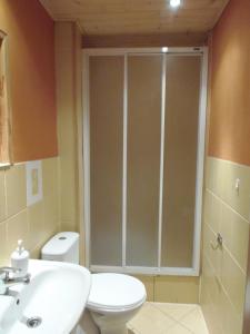 a bathroom with a shower with a toilet and a sink at Pokoje Jola Zakopane in Zakopane