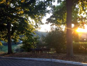 grupa ławek siedzących w parku z zachodem słońca w obiekcie Il Mandorlo B&B w mieście Civitanova Alta