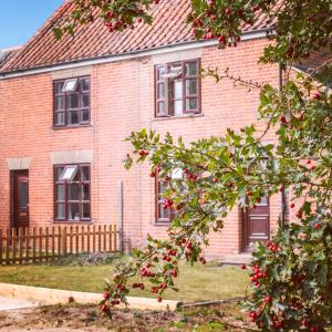 a red brick house with a tree in front of it at West Cottage at Walnut Farm, Waxham, nr Sea Palling in Norwich