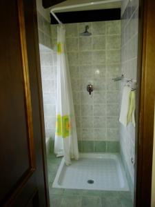a bathroom with a tub and a shower with a shower curtain at Fine 5 bedroom Farmhouse in Piacenza +108 photos