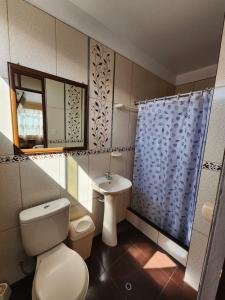 a small bathroom with a toilet and a sink at Hostal Capac in Ayacucho