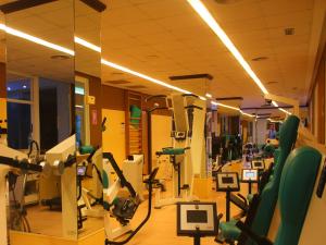 un gimnasio con muchas cintas de correr y equipos de ejercicio en AR Roca Esmeralda & SPA Hotel, en Calpe