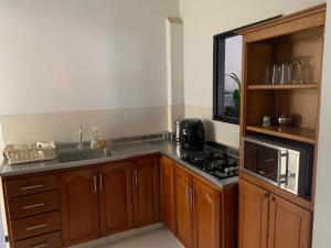 a kitchen with a sink and a stove at Casa linda jardín in Jardin