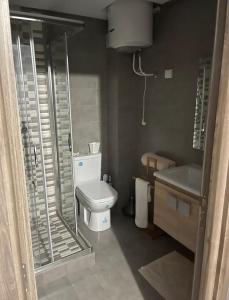 łazienka z toaletą i umywalką w obiekcie Cozy appartement w mieście LAl-Ara’isz