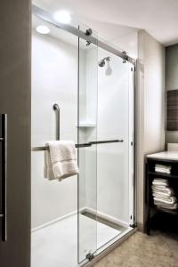 a shower with a glass door in a bathroom at Hilton Garden Inn Bel Air, Md in Bel Air