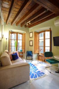 een woonkamer met een bank en een tv bij Aile Granada - Hostatel in Granada