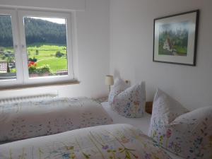 1 Schlafzimmer mit 2 Betten und einem Fenster in der Unterkunft Schwarzwald-Ferienwohnungen Begert in Baiersbronn