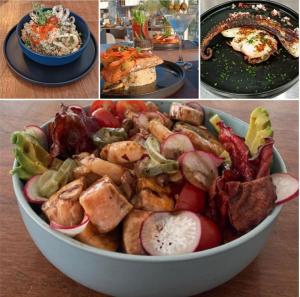 a collage of pictures of a bowl of food at Edificio "Bahia" Punta Ballena. in Punta del Este