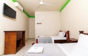 Cette chambre comprend 2 lits et une télévision à écran plat. dans l'établissement HOTEL MONTANAR HOME, à La Dorada