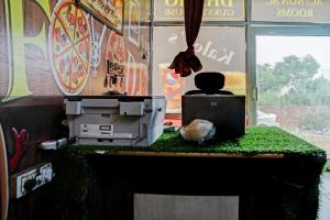 a counter with a table with green moss on it at OYO Dhalio Guest House in Patiāla