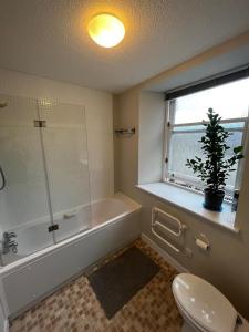 a bathroom with a tub and a toilet and a potted plant at Lombard Hide Away in Inverness
