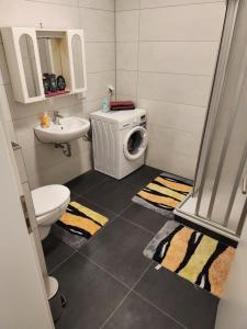 a bathroom with a washing machine and a sink at MD- City, chic, Erdgeschoss, BESTPREIS- Leistung, wir bieten 1 Dreibettzimmer, plus DZ bis 5 Personen , Küche, Bad in Magdeburg +42 photos