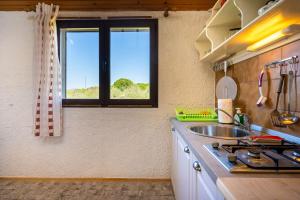 a kitchen with a sink and a window at Apartment Lumanera Stivan in Štivan