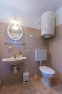 ein Badezimmer mit einem WC, einem Waschbecken und einem Spiegel in der Unterkunft Apartment Lumanera Stivan in Štivan