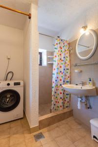 ein Badezimmer mit einer Waschmaschine und einem Waschbecken in der Unterkunft Apartment Lumanera Stivan in Štivan