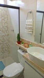 ein Bad mit einem WC, einem Waschbecken und einer Dusche in der Unterkunft Flat da Eliete e Admilson in Porto Seguro