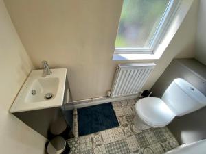 a bathroom with a sink and a toilet and a window at Wollaton Park Beeston house close to University in Nottingham